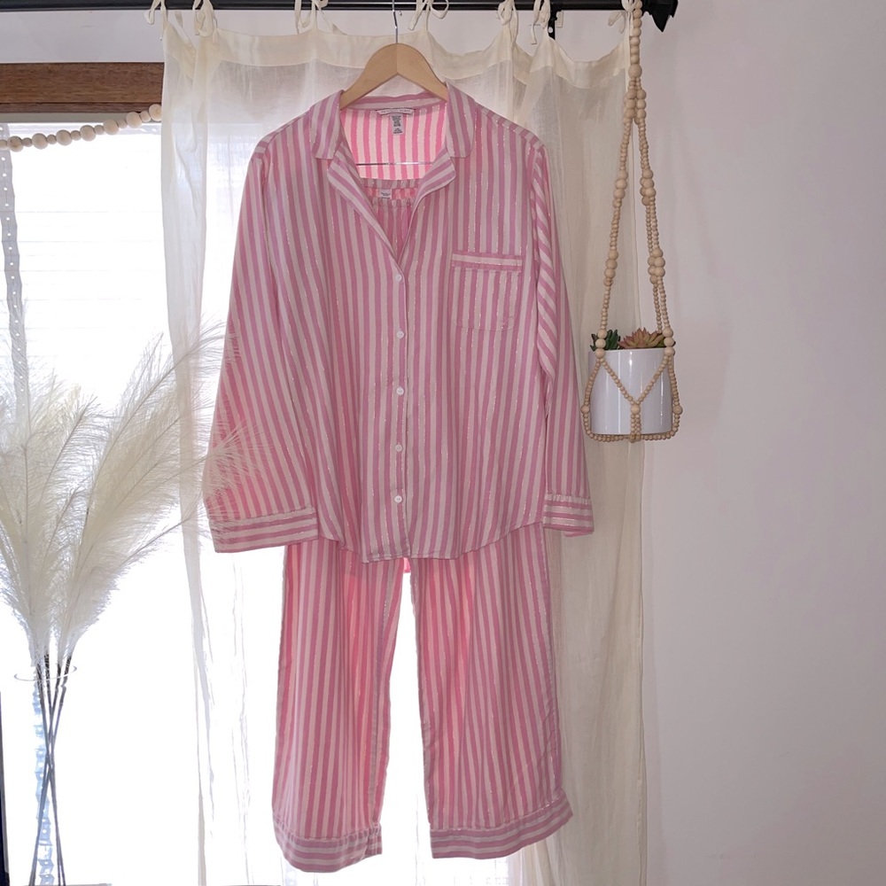 Victoria’s Secret Classic Pink & White Striped Pajama Set